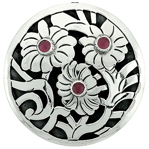 Sterling Silver Red Crystals Floral Mandala Brooch Pin Pendant for