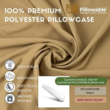 Case ONLY - Beige 54x12 inches Round Body Pillowcase - Cover Only - Zipper Pillowcase - 100% Brushed Microfiber - Bolster Pillow Cover - Fits Only Round Body Pillow