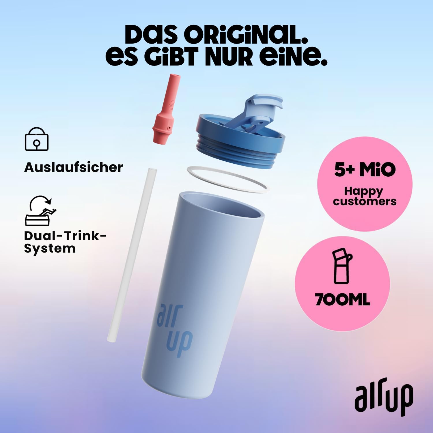 air up Original Tumbler Starter-Set 700ml in Dusty Blue mit Pods in 5 Geschmacksrichtungen + Podcase Blue Gaze | Trinkflasche, BPA-frei