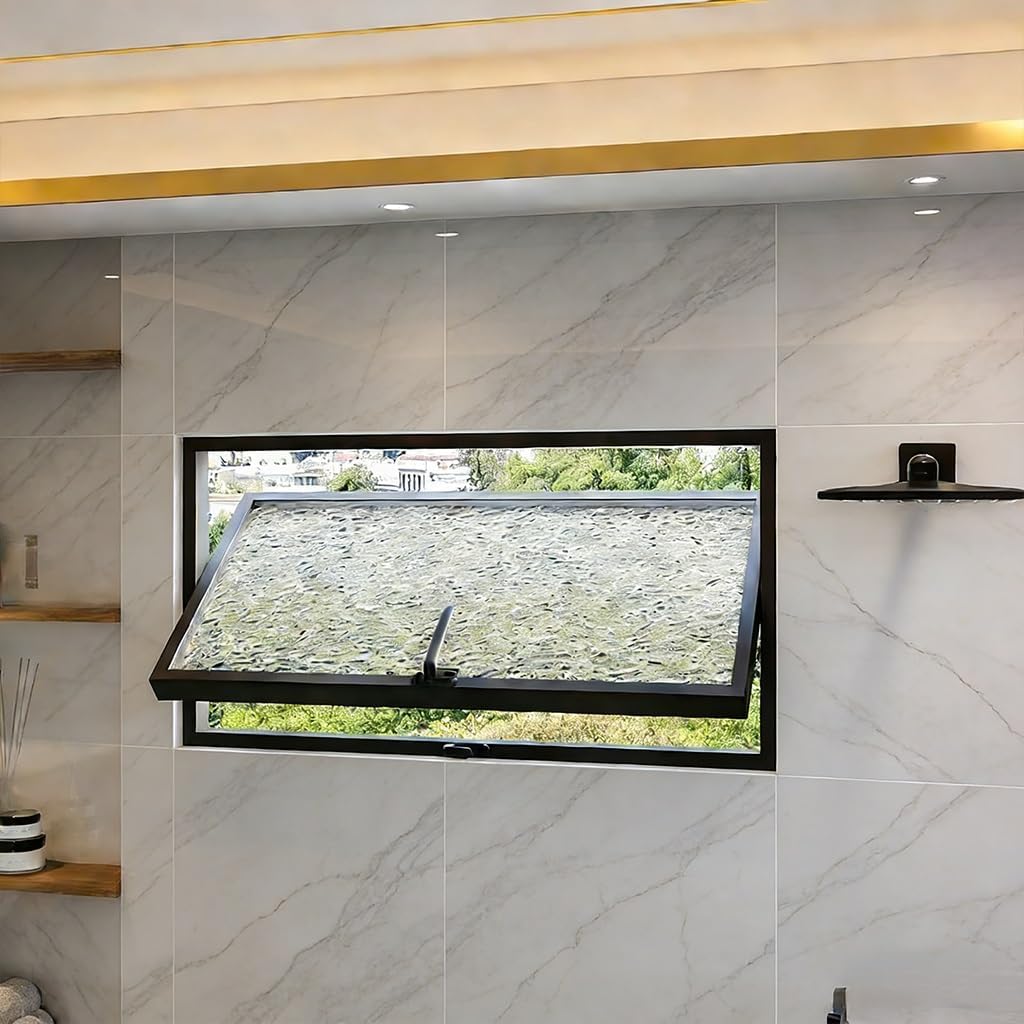 360° Rotation Basement Window with Tempered Glass, Rectangular Sliding Shed Windows,Adjustable Ventilation Windows for Houses,Bathroom,Kitchen,Warehouse(Black 3,28x28in/71x71cm)