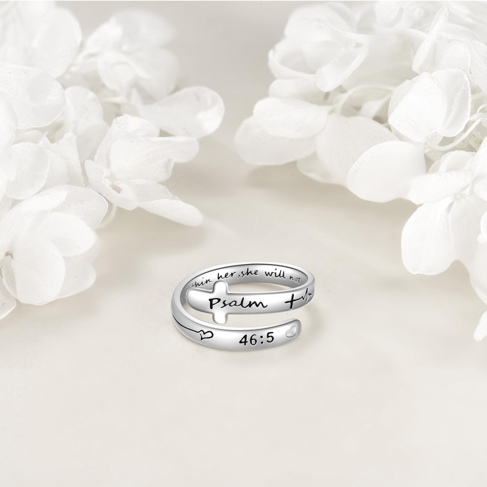 VONALA Fe Esperanza Amor Cruz Anillos de Plata de Ley Fe Ajustable Wrap Anillos para Mujeres Adolescentes Inspiración Joyería Regalos