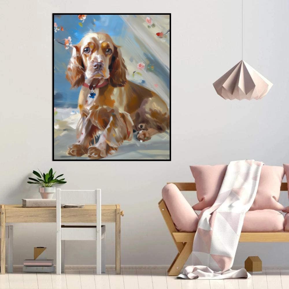DIY Paint by Numbers Cocker Spaniel Dog on Canvas Painting Kits for Adult, Beginner Oil Painting Kits Gift 20x24inch(50x60cm) Frameless