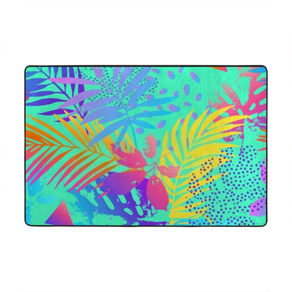 Tapis turquoise 183x122cm moderne et tropical en velours corail Ruchen