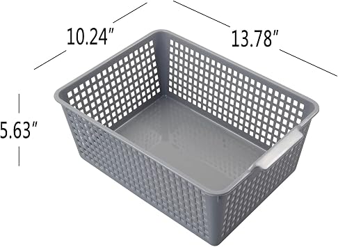 3-Pack Plastic Storage Baskets, Gray Large Storage Bin