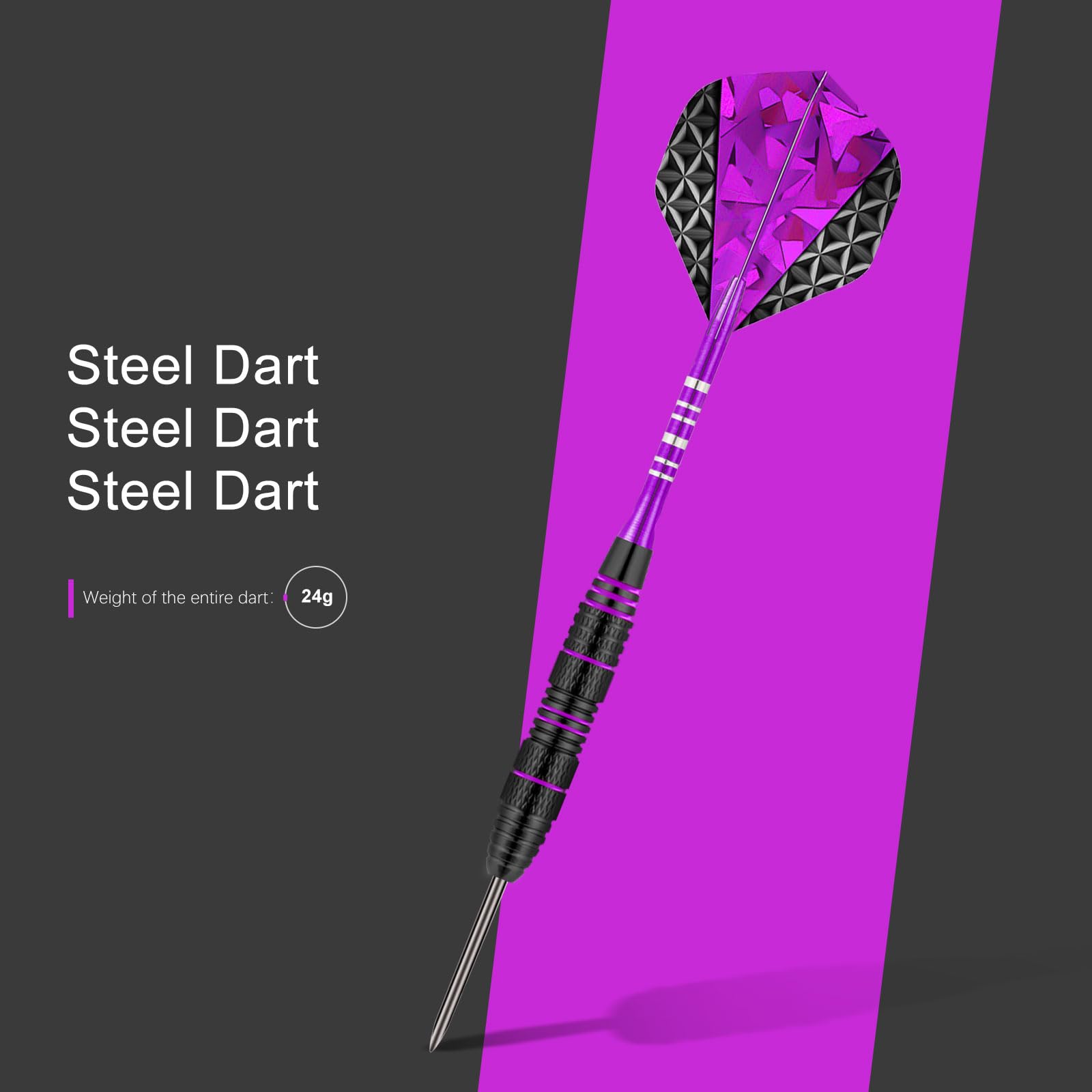 Lavishio LavishioProfessional Steel Tip Darts Set 3 Aluminum Dart Shafts Steel Tip Dart Set Professional Darts Steel Tip Set + Extra 3 Dart Flights 3 Replace Plastic Shaft (black purple) - Image 4