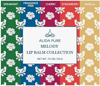 Melody Lip Balm Collection, Vegan Lip Balm Set, Beeswax Free, with Avocado Oil, Organic Jojoba Oil, and Vitamin E, Natural Moisturizer for Dry, Chapped Lips, 5 Tube Set