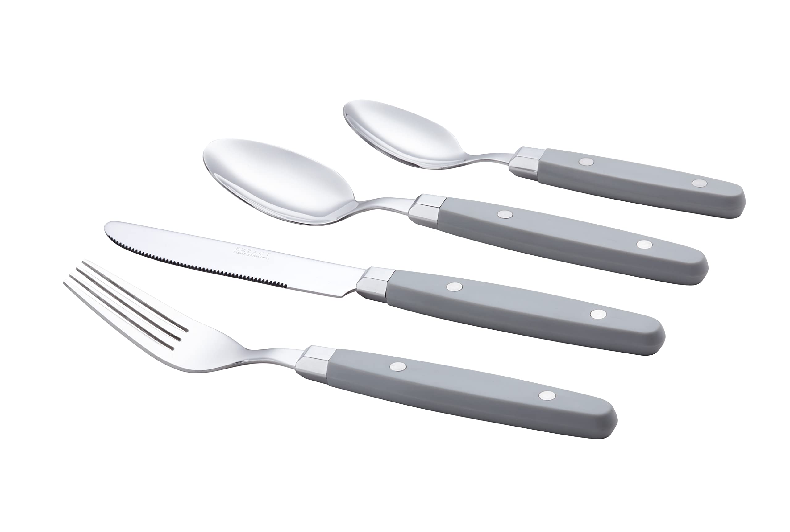 EXZACT Posate 24 pezzi in acciaio inossidabile - con manici per rivetti/Posate stile retrò - 6 forchette da tavola, 6 coltelli da tavola, 6 cucchiai da tavola, 6 cucchiai da tè -Serve 6 (Grigio)