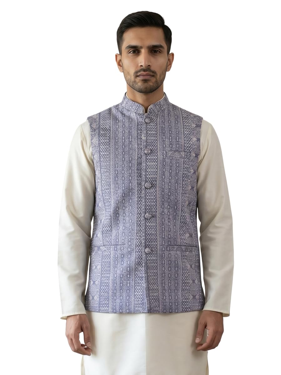 Traditional Woven Design Cotton Blend Nehru Jacket-image-41