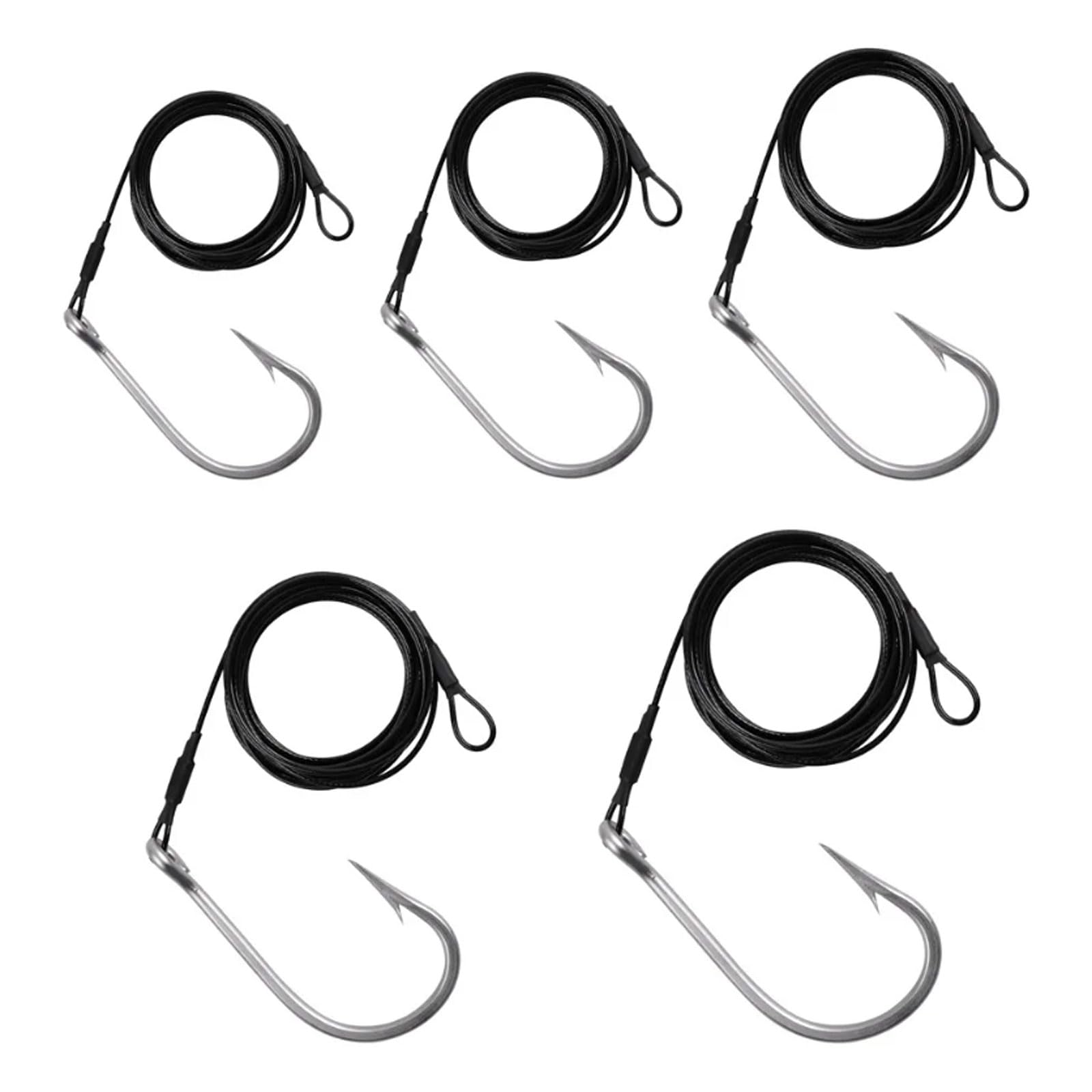 haczyk na ryby， Haczyki na ryby 5 szt. Haczyki na tuńczyka Big Game Jig Rig Cable Wire Leader Olinowanie Rekin słonowodny Zębowe haczyki na ryby na zewnątrz(10 UK)