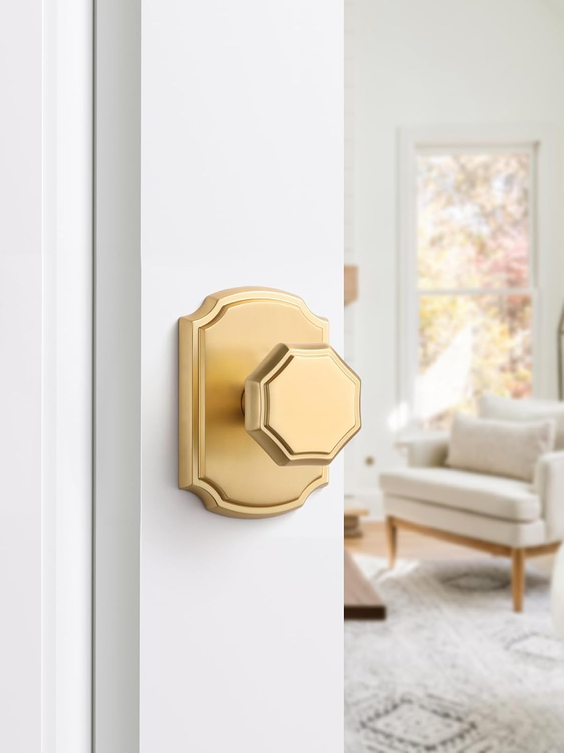 4 Pack Dummy Gold Door Knobs Interior Satin Brass Dummy Door Handle Single Sided Decorative,Zinc Alloy