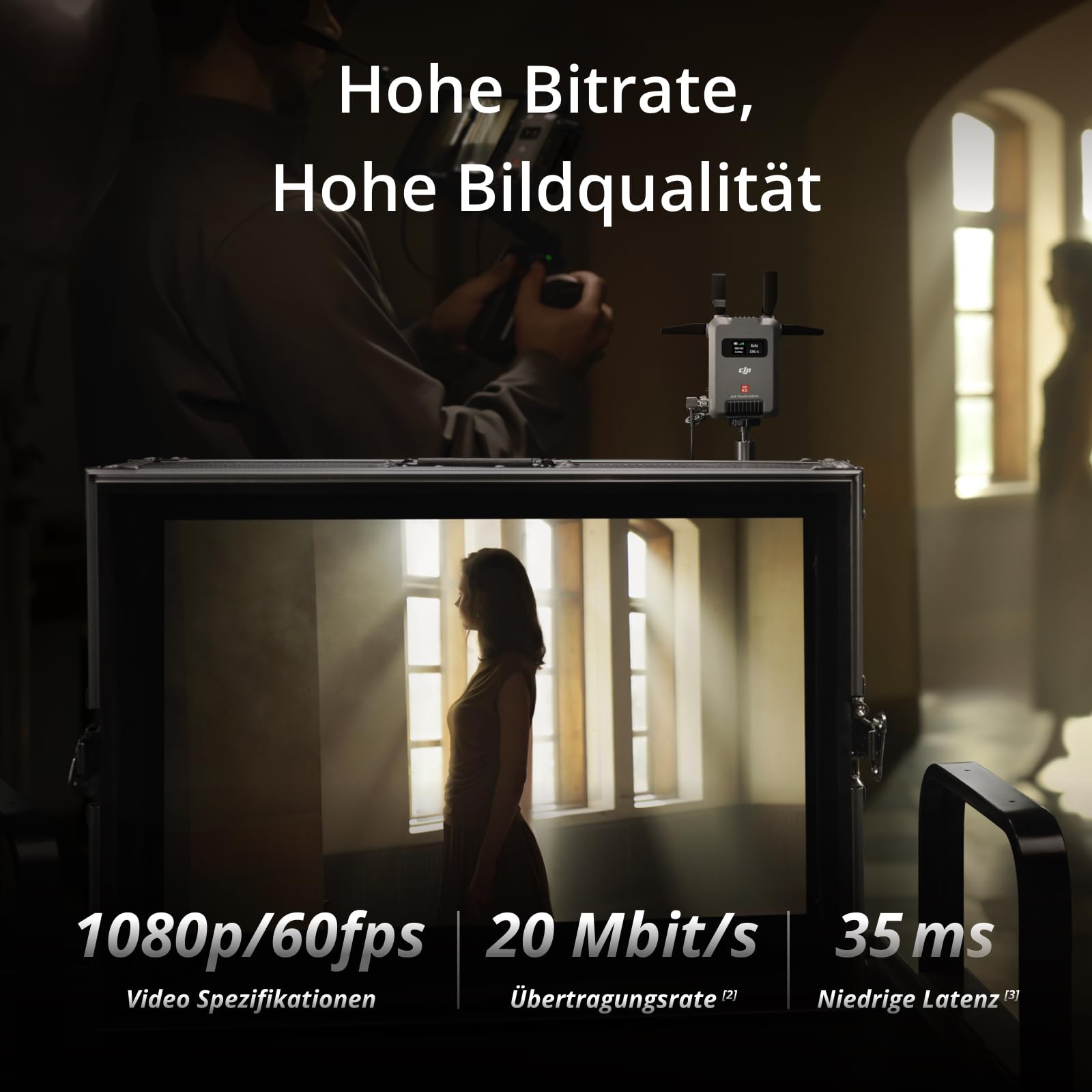 DJI SDR Transmission Empfänger, 3 km 1080p/60fps SDR drahtlose Videoübertragung, Nur Empfänger, Stabil & Anti-Interferenz, Starke Durchdringung, Hohe Bitrate, Unbegrenzte Anzahl von Empfängern