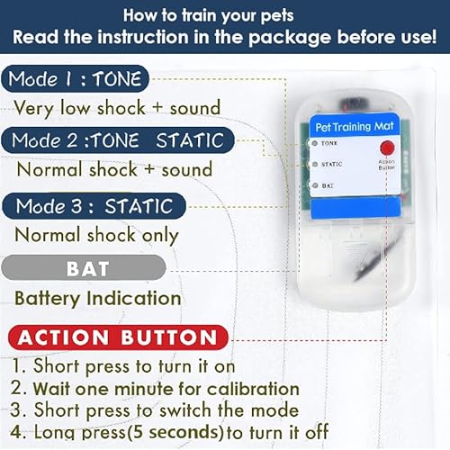 Paparela Scat Shock Mat For Dogs And Cats Indoor, Pet Shock Mats For Training Pets, Electric Repellent Mat Keeps Dogs And Cats Off Counter, Couch And Sofa, 3 Training Modes (60" X 12" Two Pieces) #TOP3