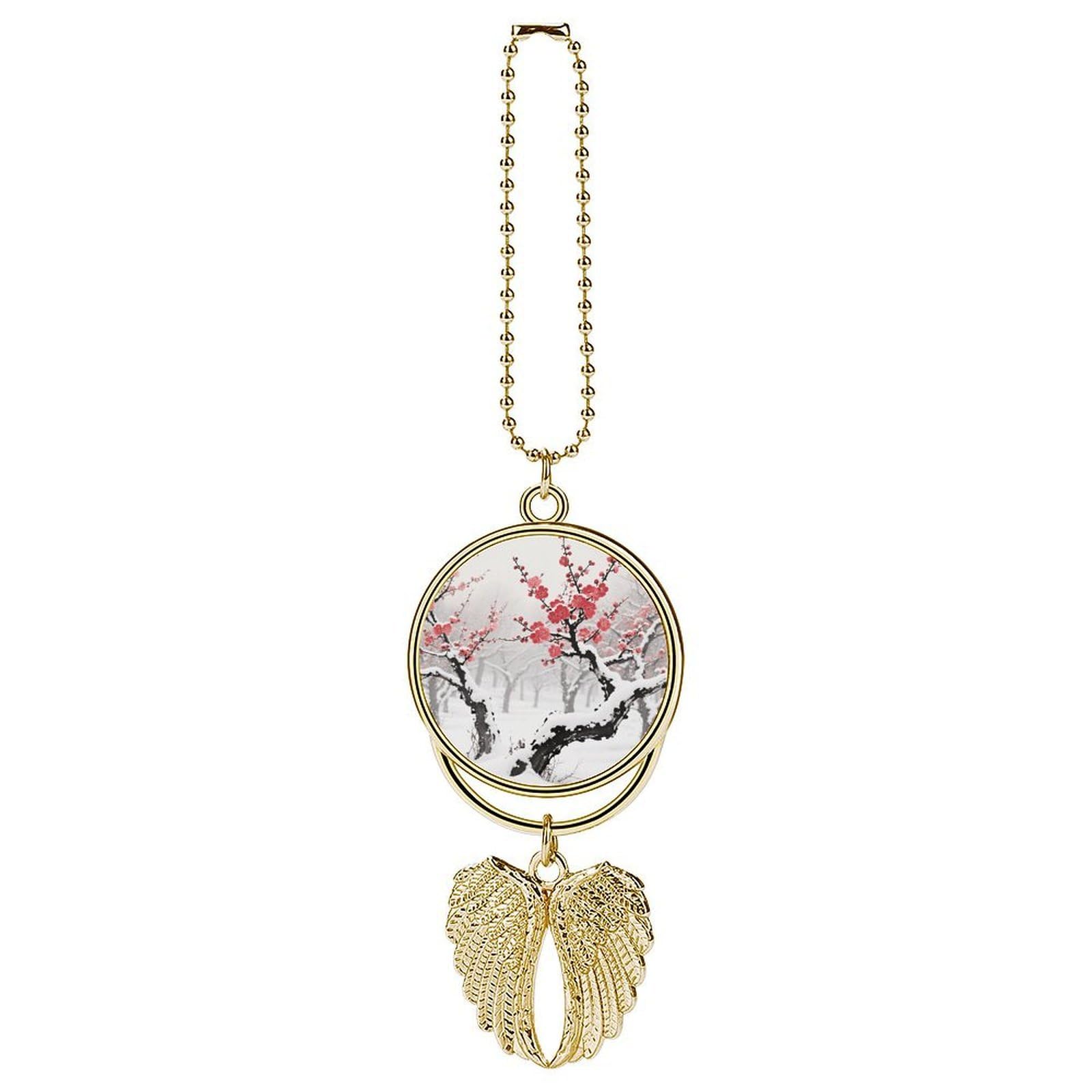 Winter Plum Grove Guardian Angel Wing Car Ornament for Mirror, Zinc Alloy Hanging Charm with Spiritual Design for Protection, Rearview Mirror Accessory Decor Gift for Women Men(Golden)