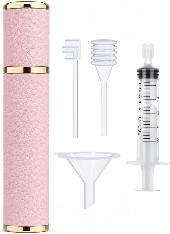 Frasco recarregável para perfume Vilarihor 10 mL com atomizador, revestimento de couro, Pink, pacote com 1