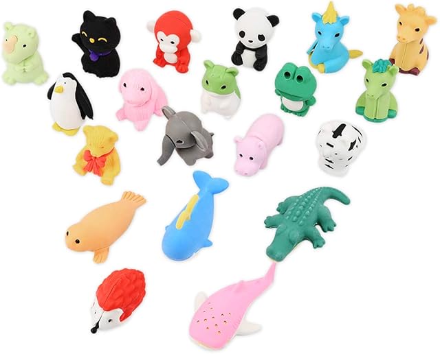 SCSpecial Animal Erasers Set of 20 Detachable Rubber Pencil Erasers Creative Stationary for Kids, Schools - Random Pattern