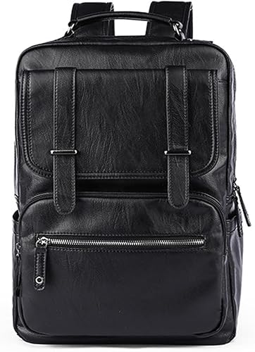 Miniatura 7 de CHAO RAN Mochila de cuero vintage para computadora portátil para hombre, mochila grande impermeable de viaje, mochila de trabajo para laptop de