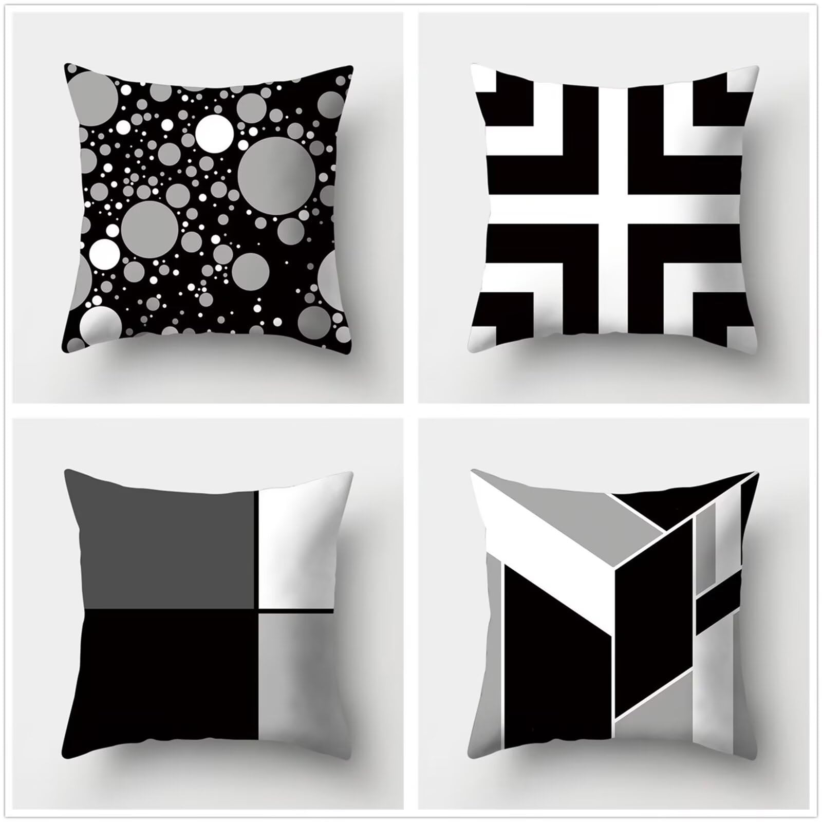 Fundas Cojines 65x65cm,Juego de 4 Fundas de Cojin geométrico negro gris Cuadrado Doble Cara Super Soft Almohada Fundas de Almohada para Sala de Estar,Sofá,Dormitorio Decoracion Hogar Cojin P1-245
