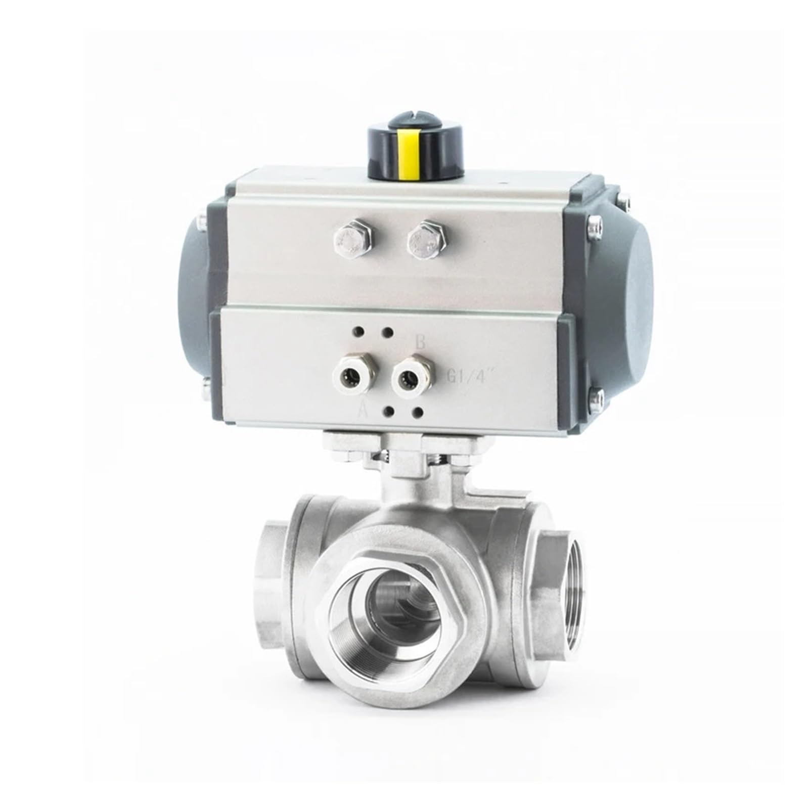Vanne pneumatique DN40 à trois voies type T avec filetage interne en inox