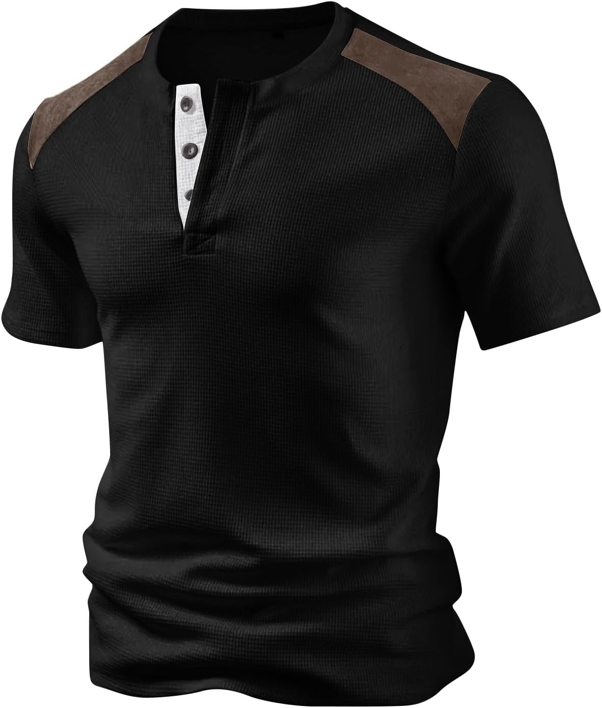 WENKOMG1 Men's Waffle Knit Henley Shirt Short Sleeve Casual Summer Athletic Workout Tee Top, M-3XL