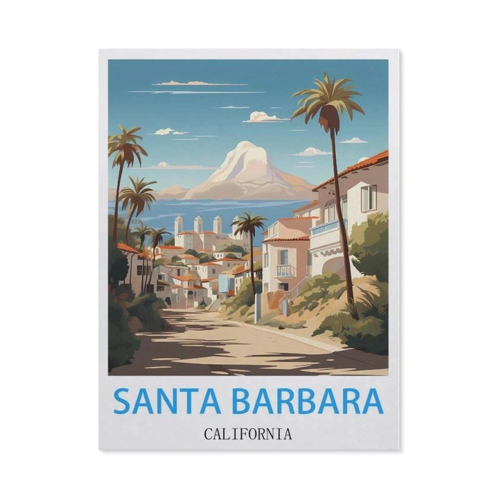 Beayodkp （50 X 60 Cm/19.68 X 23.62 Inches） Diy Diamond Painting，Santa Barbara California Vintage Travel Posters，Cross Stitch Full Drill 5D Embroidery Mosaic Wall Decor Art-Cd43