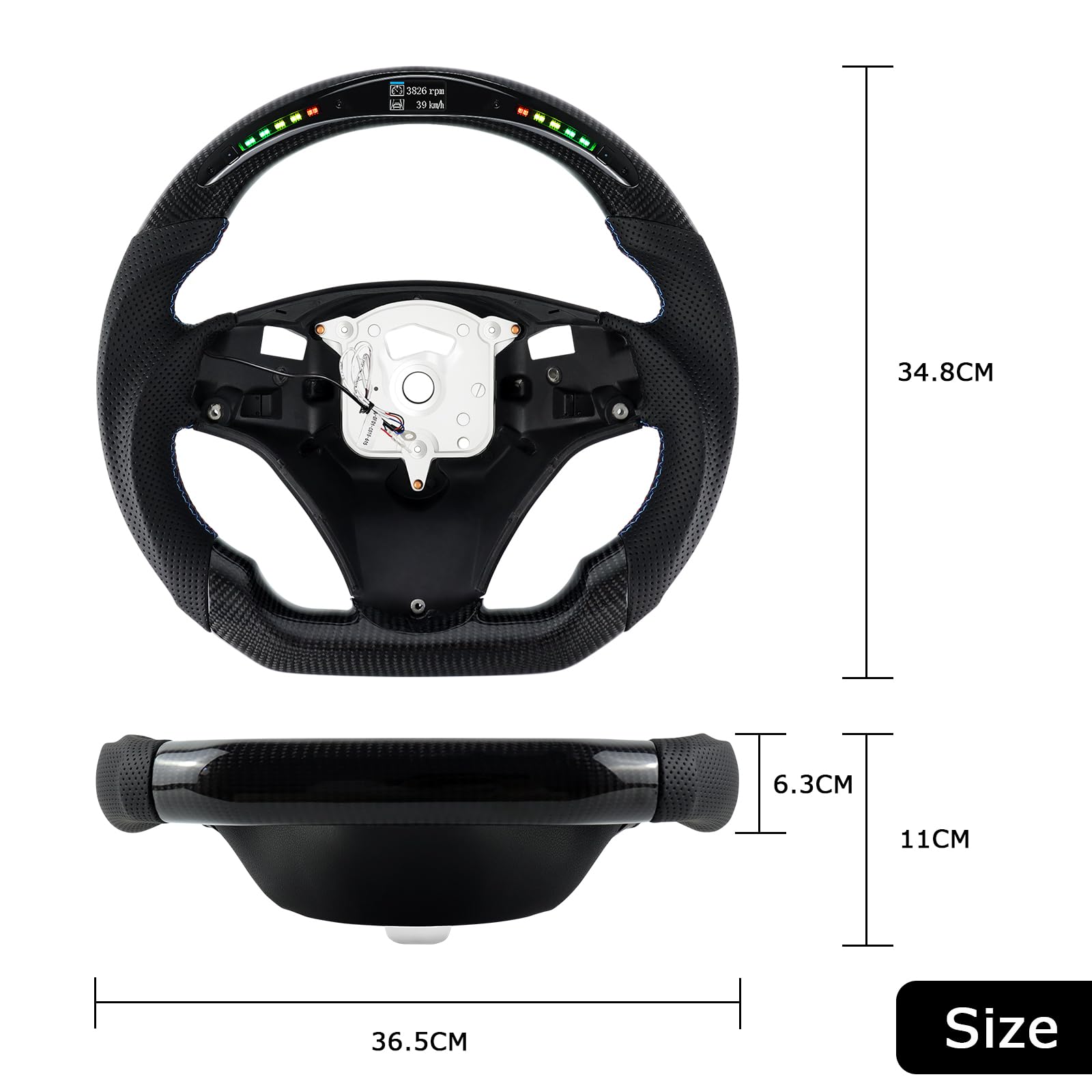 Carbonfaser-Lenkrad, Kuppel flachen Boden LED Schaltanzeige Lenkrad mit scharfen Paddel Löcher für BMW M Sport 1/3 Serie M3/E88 E90 E91 E92 E93 2005-2012