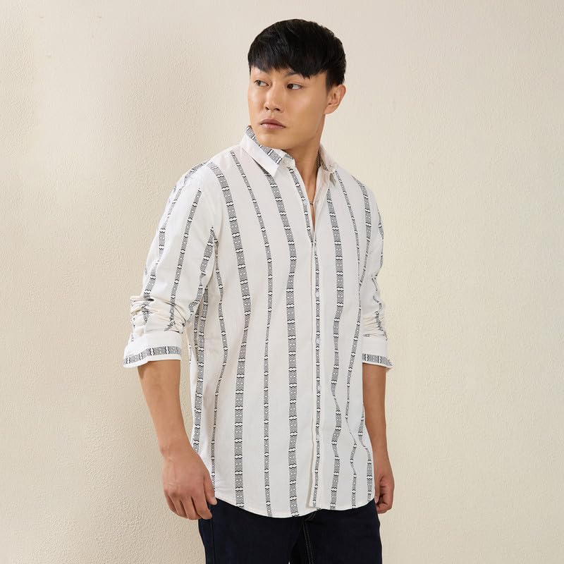 Image of Mens Striped Slim Fit Cotton Casual Shirt | Full Sleeves Mens Shirts | Stylish Shirt for Men