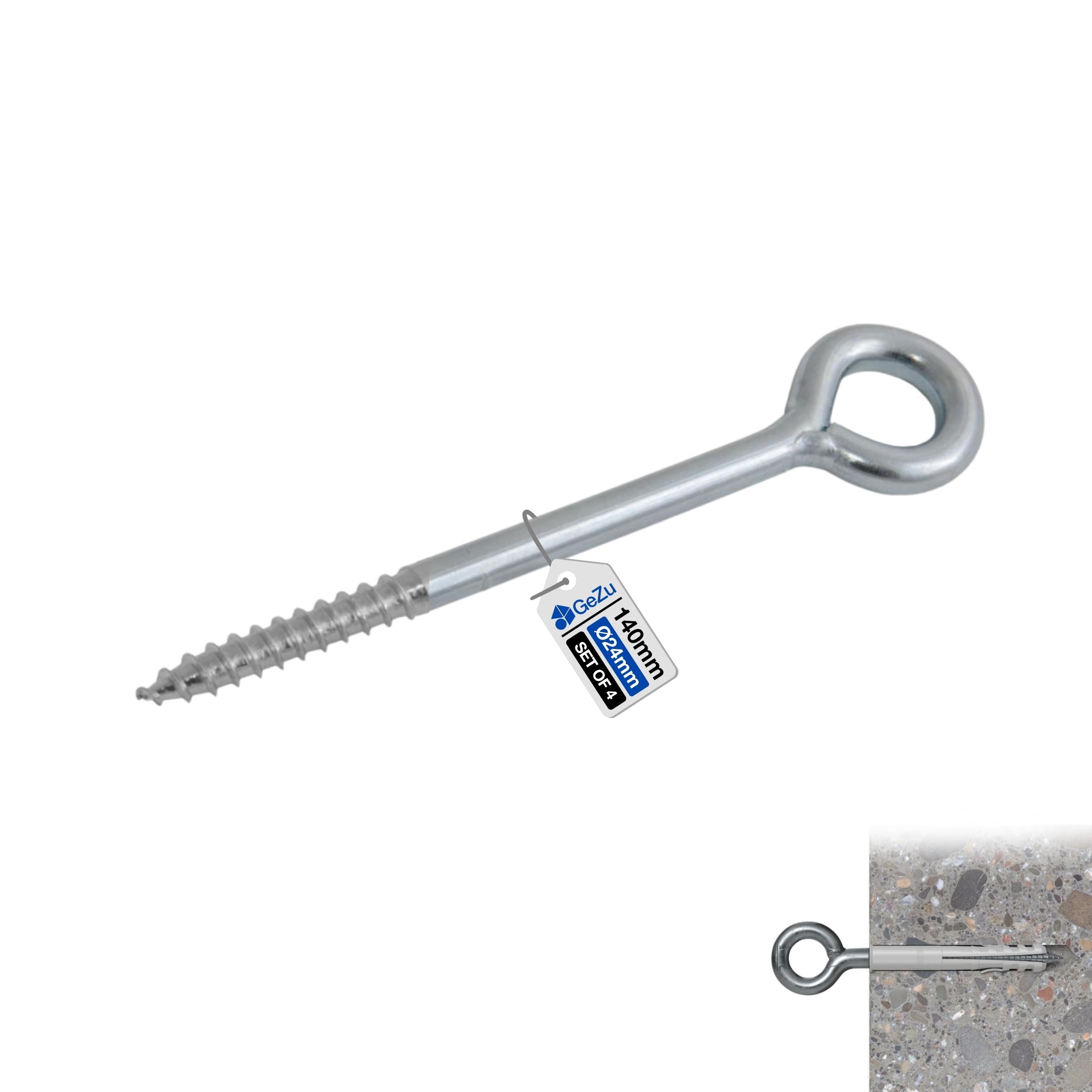 GeZu Impex Eye Bolt 90 mm Galvanised Set of 4 Eye screws hooks heavy duty screw in