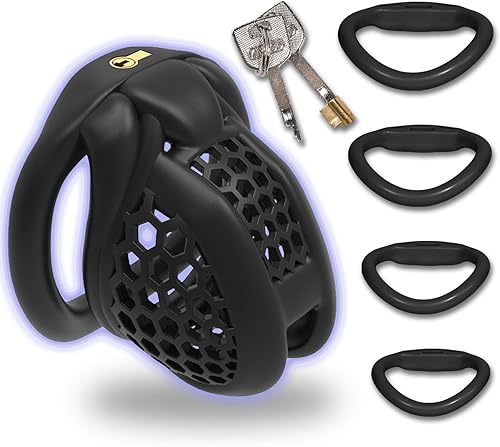 Jaula para el pene impresa en 3D con 4 anillos curvos a presión, pequeños dispositivos de castidad de panal para hombres, SM Fetiche Extreme