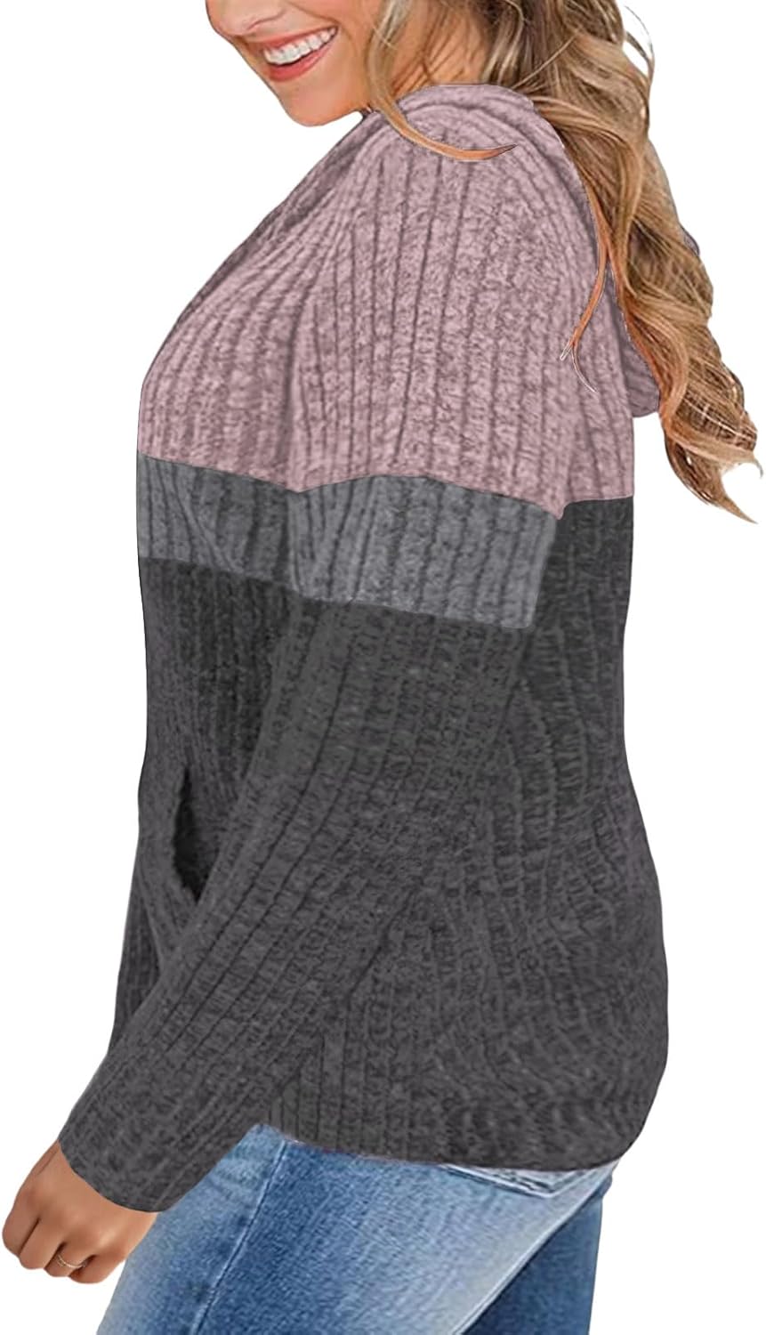 VISLILY Plus-Size-Hoodies for Women Casual Color Block Sweaters Long Sleeve Pullover Sweatshirts Cute Loose Tops with Pocket - Image 2