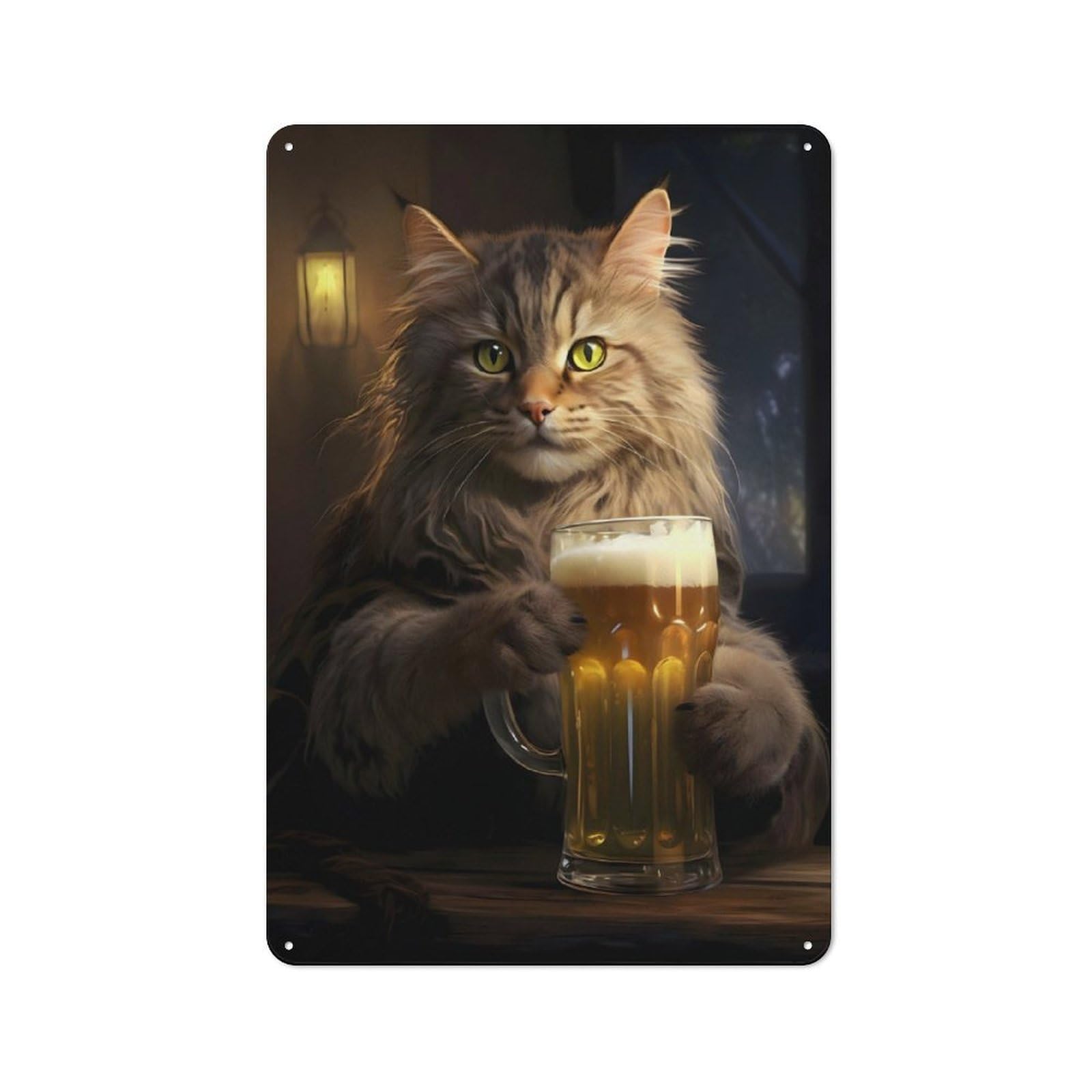 Junmoney Funny Tavern Cat With Beer Tin Sign 30X20cm With For Living Room Wall, Rustic Decor, For Living Room Decor Lovers