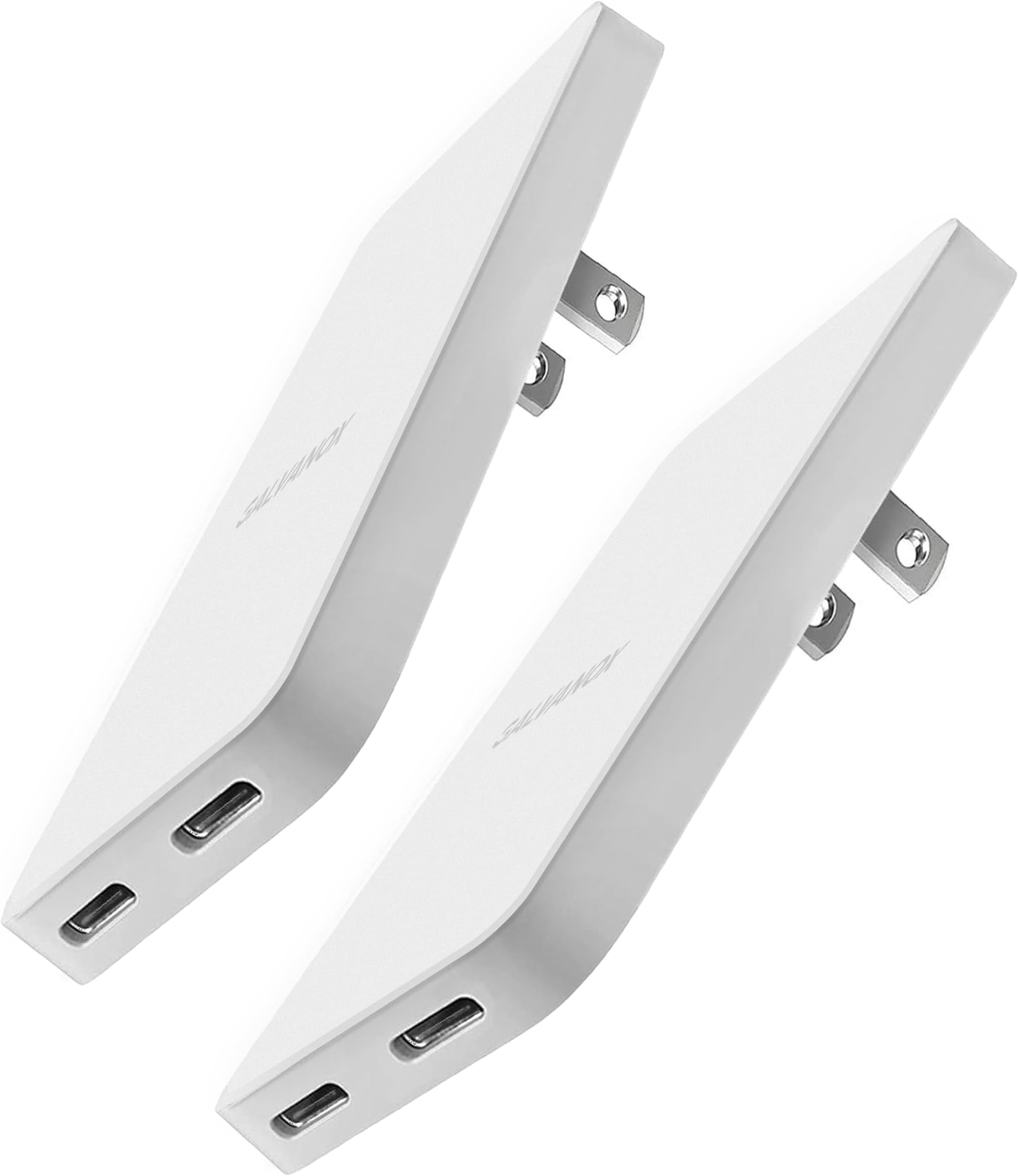 Flat USB-C Wall Chargers (2 Pack) Ultra Thin Type-C Dual Port Outlet Plug (20W Fast-Charging) Compatible with All iPhone and Samsung Galaxy Phone Models, Folding Prongs (2 Count)