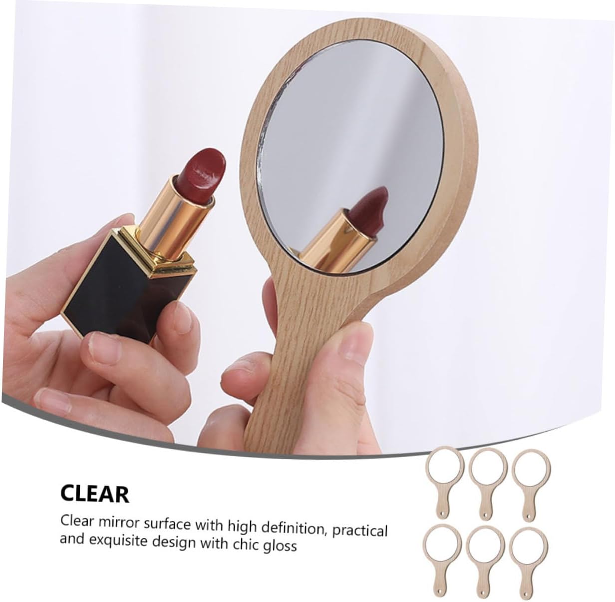6Pcs Portable Handheld Makeup Mirror with Wooden Handle Stylish Cosmetic Mirrors for Women Reflection for Travel and Daily Use Durable and Convenient Beauty Accessory