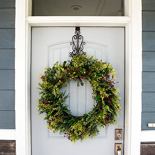 [Front Door WREATH HANGER] - Colonial Design | ADJUSTABLE Hook Length for Tall and Small Doors | PADDING to Prevent Damage like Scratch and Dents | Heavy Duty Cast Iron Metal Hangar - (Brown) - Thumbnail 4