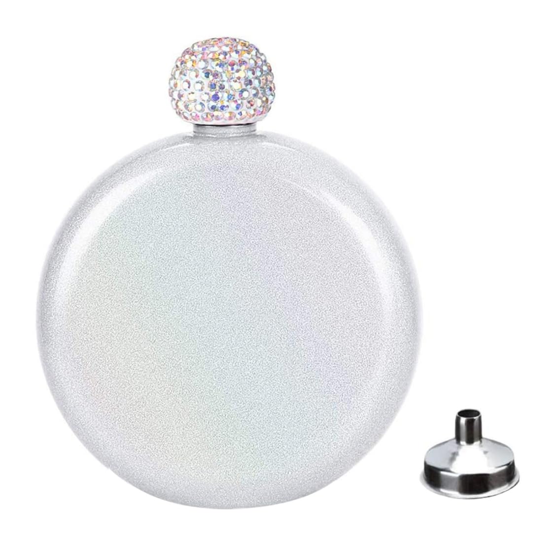 Hintyne Ladies Liquor Flask Women Hip Flask Stainless Steel Ladies Mini Whiskey Glitter Wine Bottle 5oz White