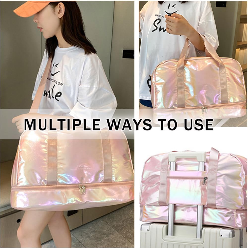 Gym Bag for Women Sports Travel Duffel Bag with Toiletry Bag Weekender Overnight Carry On Bag with Shoes Compartment Wet Pocket for Women Girls Yoga Dance Tote Workout Hospital Swim Bags Pink