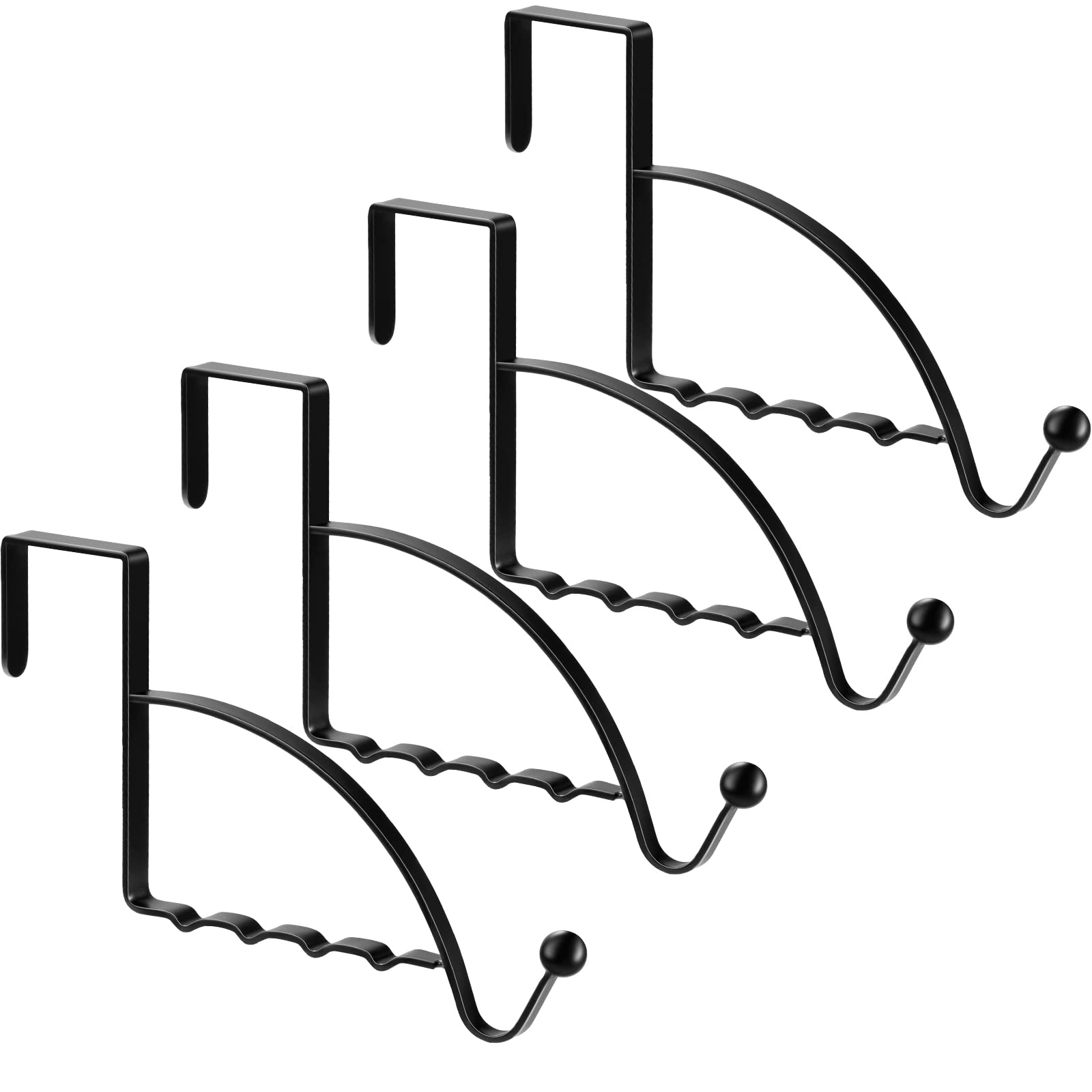 Hotop 4 Pieces Over The Door Hooks Hanger Multi Hanging Storage Organizers Valet Hooks for Coats Clothes Hoodies Hats Scarves Purses Keys Bath Towels Robes and More(Black)