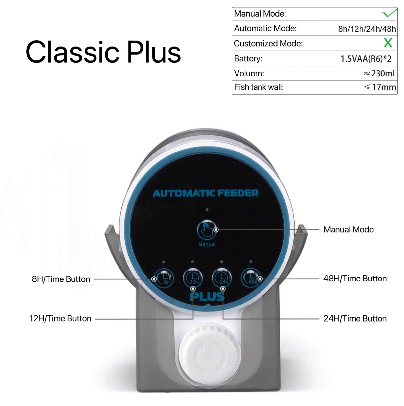 Alimentador Automático de Peces para Acuario, alimentador automático, Comedero de Peces automático, dispensador de Alimentos para terrario. (clásico 4 Modos)