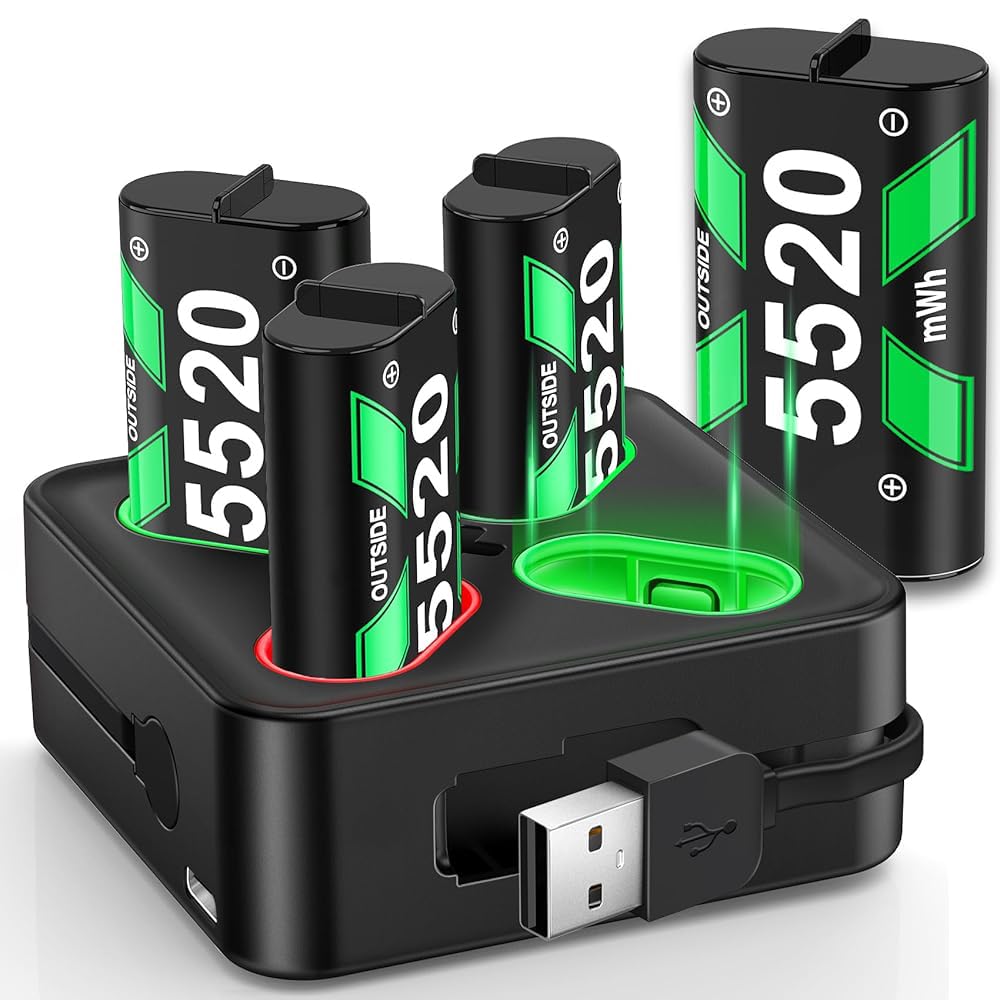 Svetaecho for Rechargeable Xbox One Controller Battery Pack Charger with 4 x 5520mWh Max Capacity Charging Accessories Kit