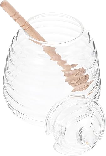 Tarro de miel con tapón y tapa, recipientes de miel de vidrio con gotero, dispensador de miel de vidrio para la cocina del hogar