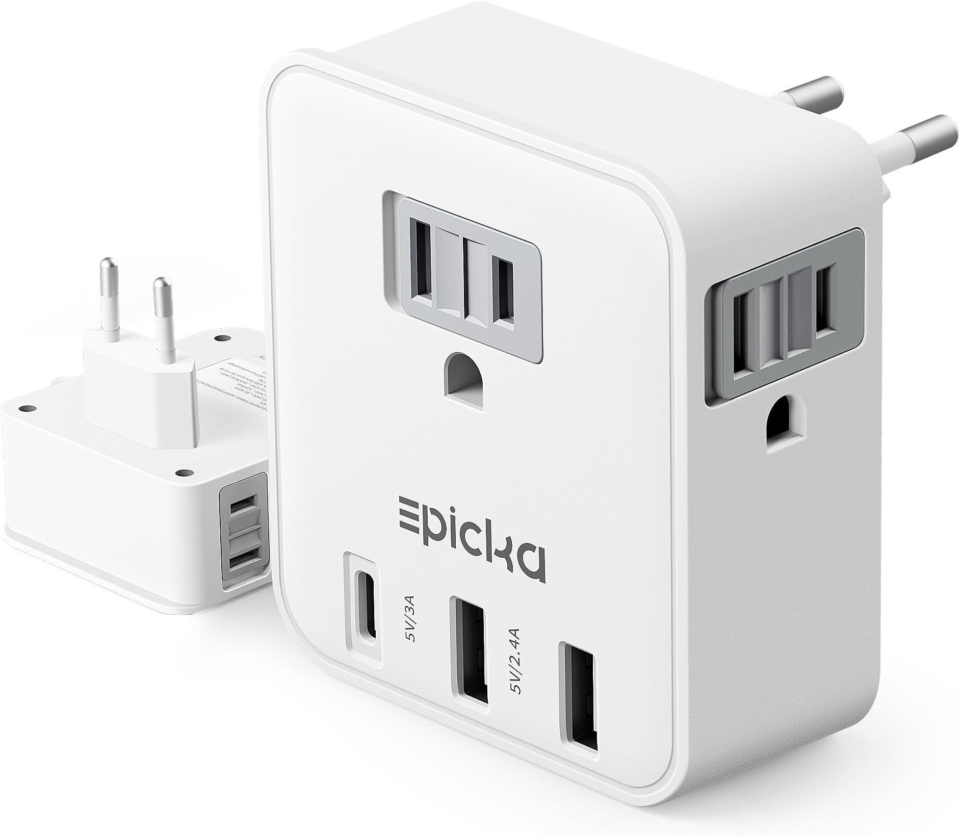 EPICKA European Travel Plug Adapter, International Power Plug with 3 AC Outlets, 2 USB-A and 1 USB-C Ports, Type C Adapter for US to Most of EU France, Germany, Italy, Spain (C321, White)