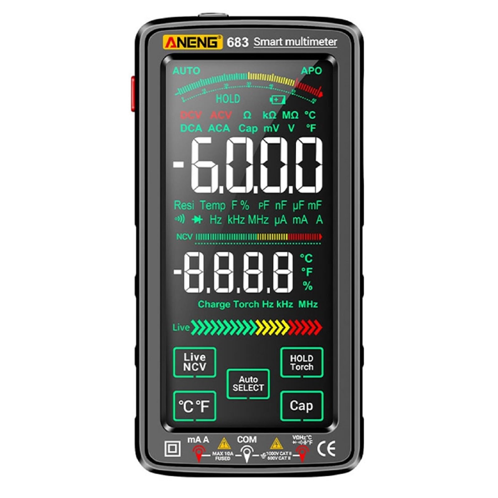 ANENG 683 Multimètre professionnel 6000 points Tests de tension AC/DC Ampérémètre Écran tactile intelligent Test de diode NCV