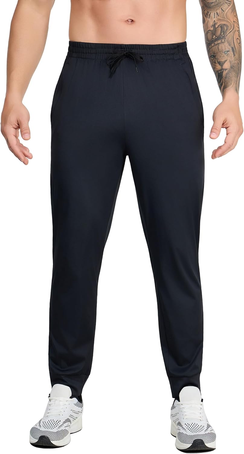 Men's Athletic Jogger Pants with Zip Pockets, Quick Dry Running Sweatpants, Drawstring Waist - Image 2