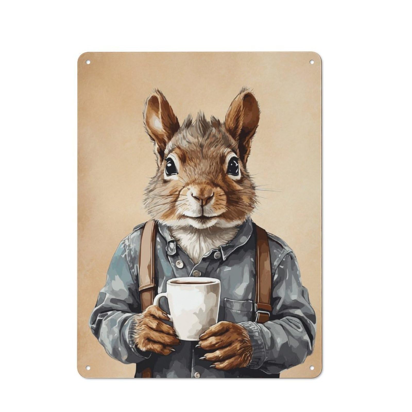 Junmoney Squirrel Rustic Metal Wall Sign 40X30cm For Home Office Or Studio, For Garage, Workshop And Man Cave Decoration