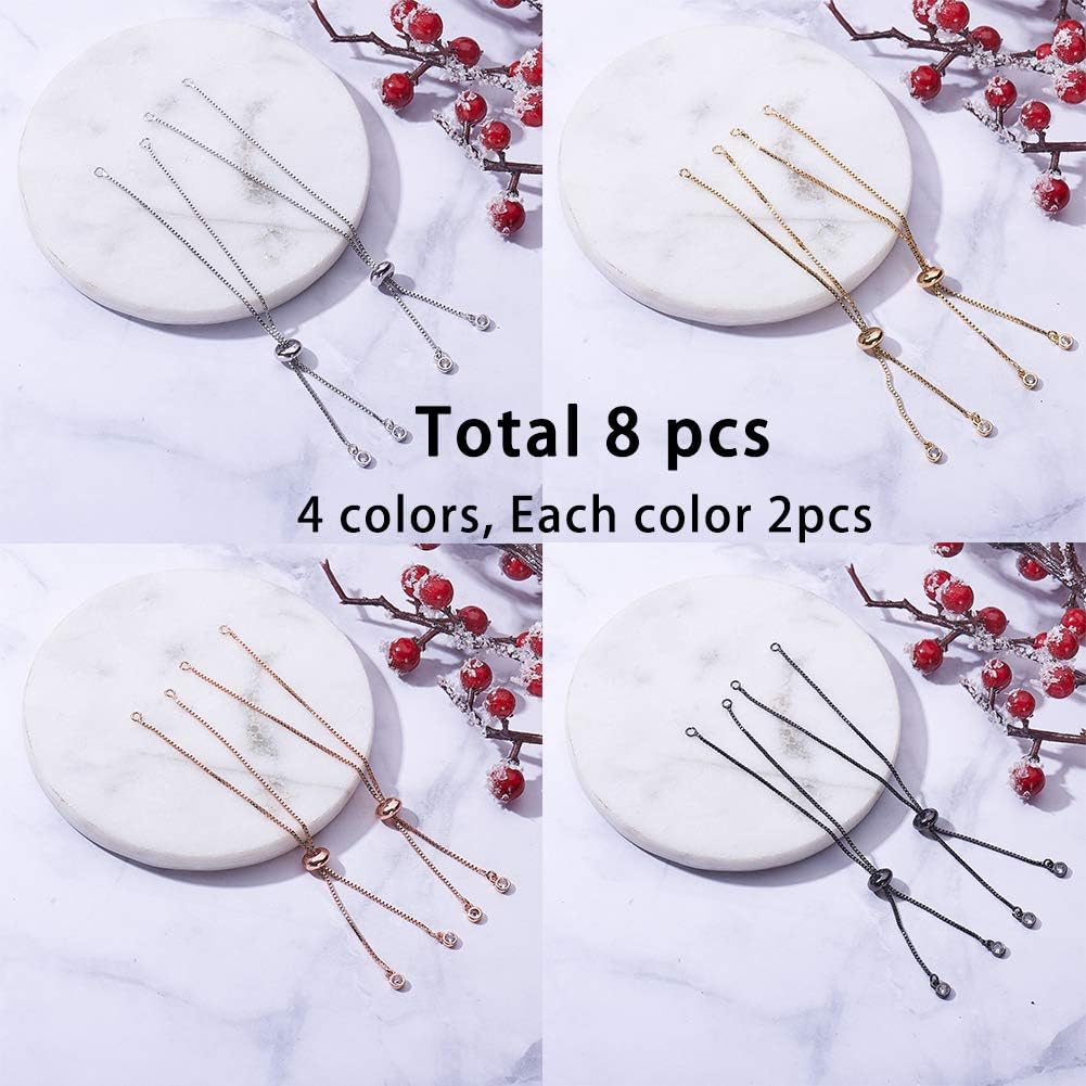 SUNNYCLUE 1 Box 8Pcs 4 Colors Brass Slider Chain 9" Adjustable Slider Chain Bracelet Round Box Chain Slider Extender Chains with Rhinestone Ball Ends for Women, Long-Lasting Plated & - Image 3