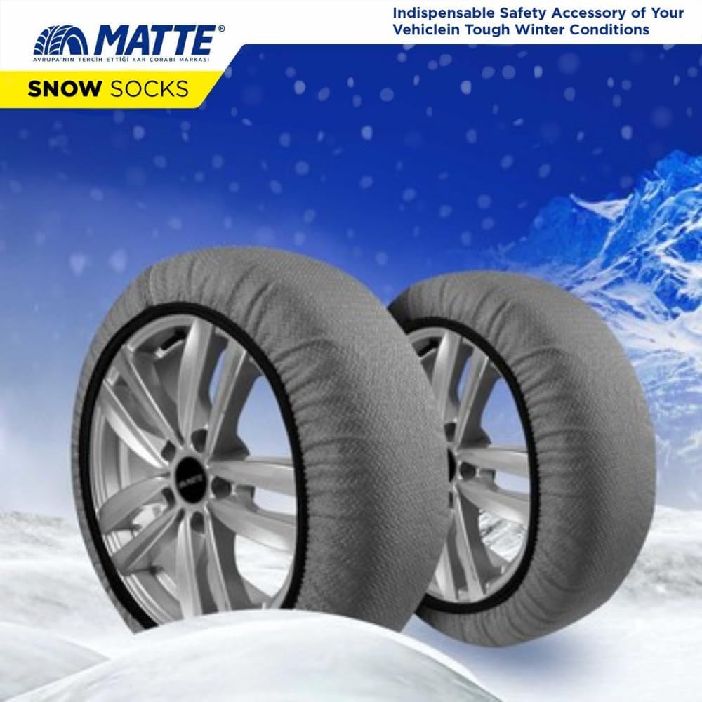 MATTE Automotive Snow Socks for Tires for Ultimate Grip Snow Chain Alternative Traction Device for Truck SUV Van Car Textile Winter Emergency Kit Auto Accessory Tire Sock - Extra Pro Series (XX-Large)