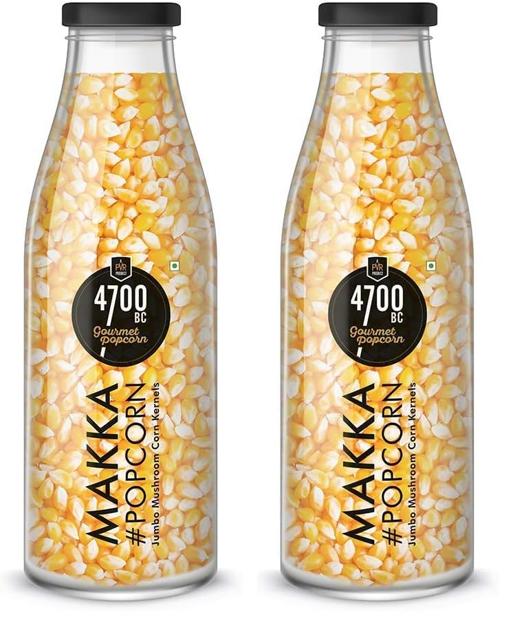 Image of 4700BC Makka Popcorn, Jumbo Mushroom Corn Kernels, Healthy, Reusable Bottle, 425g (Pack of 2)