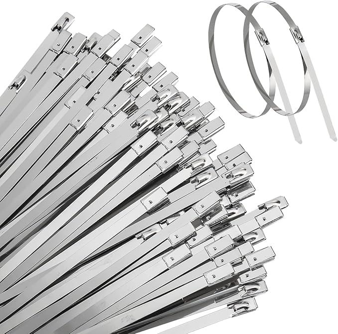 Image of 12 Inch (300 x 4.6 mm) SS 304 Stainless Steel Cable Ties Self-Locking Metal Zip Ties for Industrial & Outdoor Use (25 Pcs)