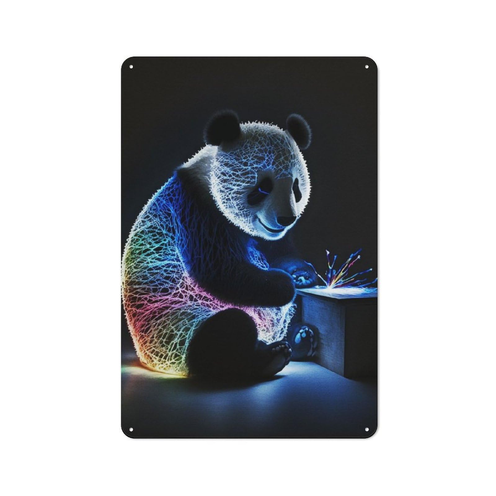 Junmoney Panda Fiber Optic Lighting Retro Metal Wall Sign 30X20cm With For Pub Or Café, A Housewarming Gift For Hospitality Wall Decor Collectors