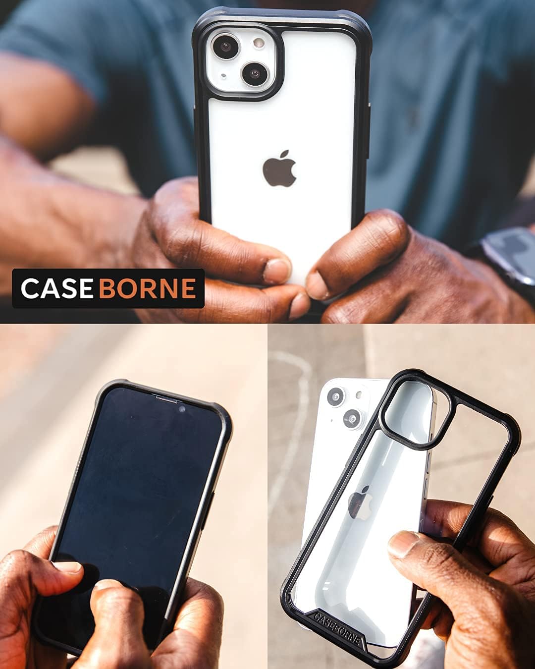 CaseBorne R Compatible with iPhone 14 / iPhone 13 Case - Shockproof Protective Clear, Military Grade 12ft Drop Tested, Durable Aluminum Frame, Anti-Yellowing Technology - Black