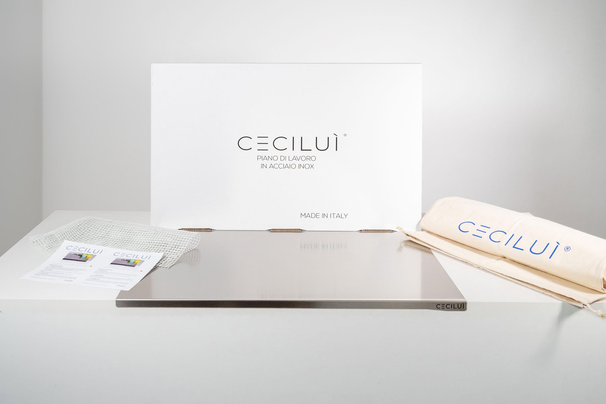 CECILUÌ Spianatoia per Impastare Acciaio Inox 2.0 Sacca di Cotone Tagliere da Cucina Professionale in Varie Dimensioni Made in Italy Pizza Piano Lavoro Accessori Pasticceria (60x50)